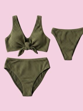 FREE PEOPLE🎀OLIVE SPARKLE BIKINI SET🎀SIZE L🎀EUC🎀SHIMMER SWIM🎀
